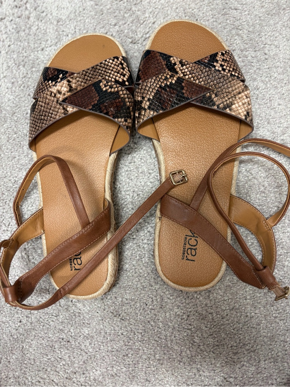 Women's Brown Snake-Print Cross Strap Sandals with Ankle Tie